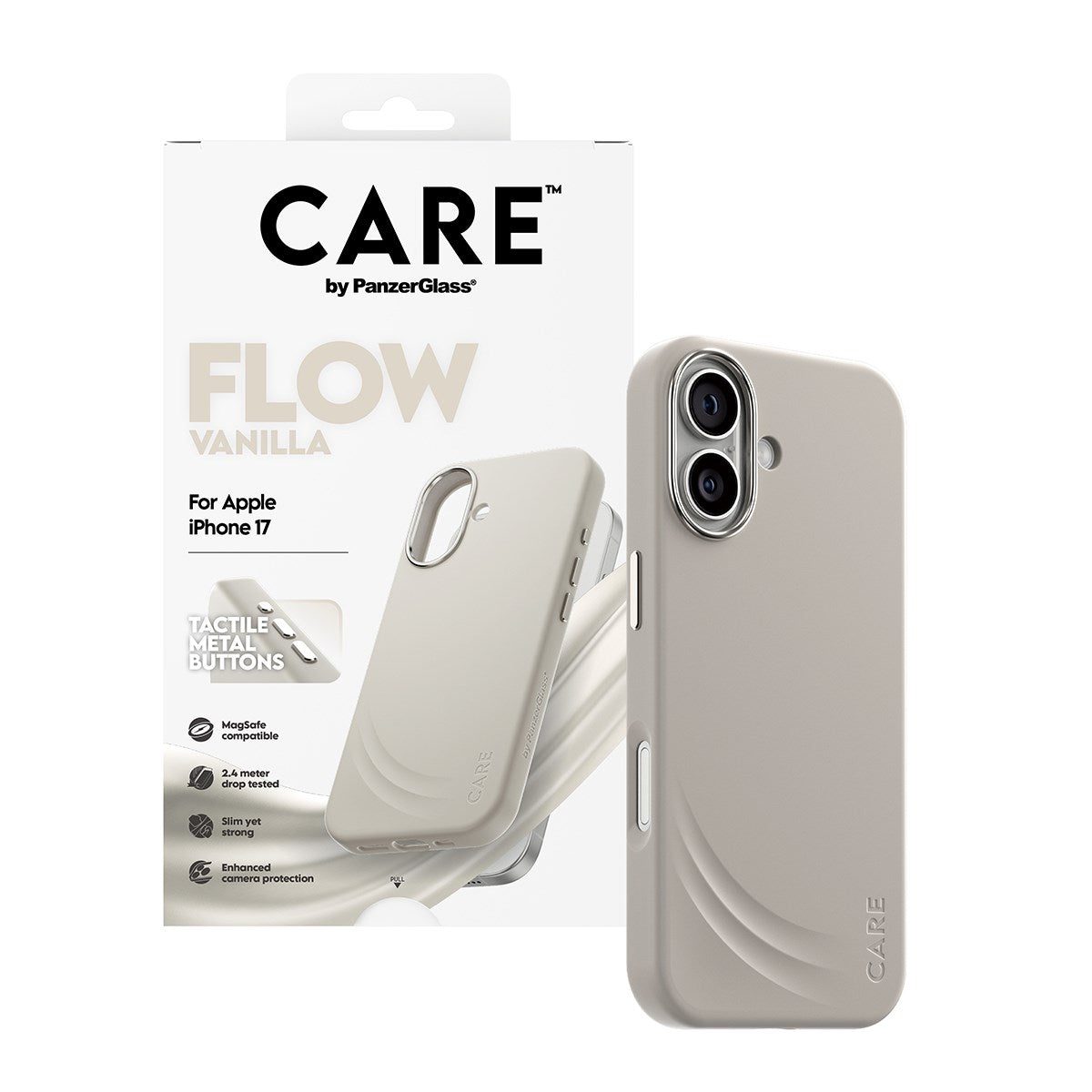 CARE by PanzerGlass® Feature FLOW Case Vanilla m. MagSafe iPhone 17
